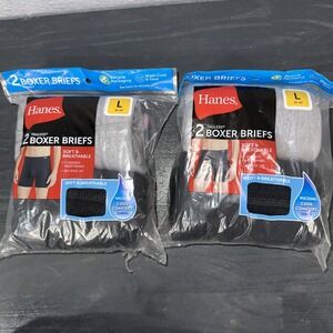Lot Of 2 Men's Large Hanes Tagless Wicking Boxer Briefs 2 Pack